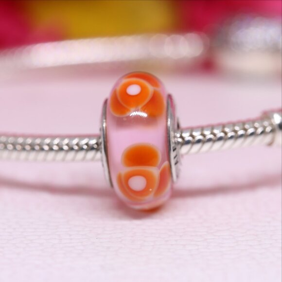 Pandora Flowers for You Red Murano Charm 790647 Sterling Silver Retired Bead - Picture 3 of 5